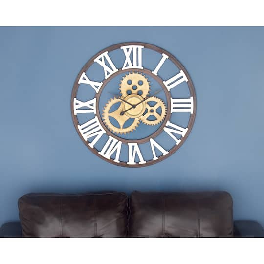 Brown Industrial Metal Round Wall Clock